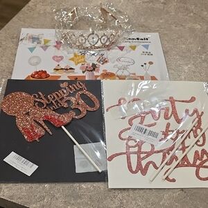 (J64)  Glittering Rose Gold Cake Toppers Plus Rose Gold Metal Crown